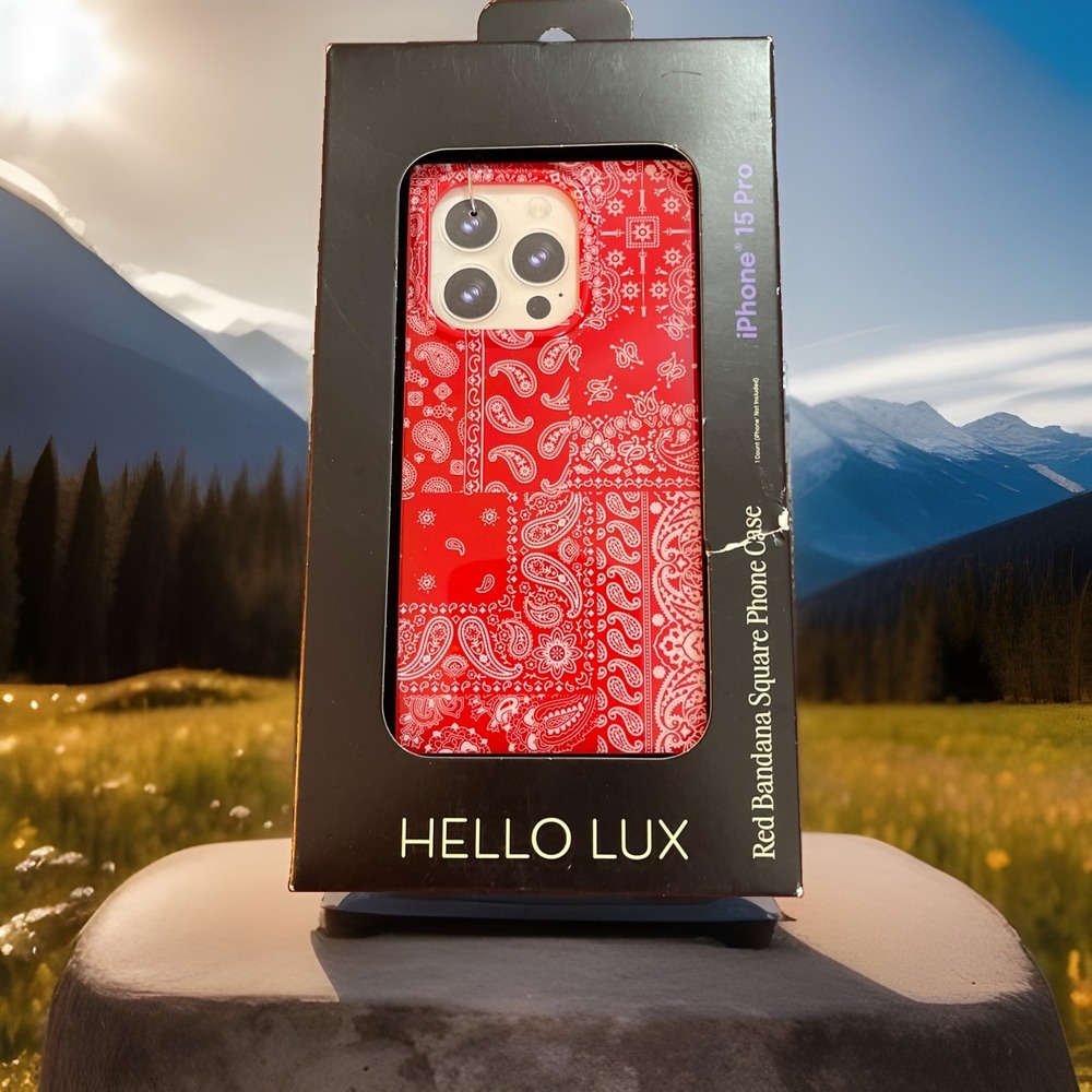 Hello Lux iPhone 15 Pro Phone Case Red Bandanna Square Rodeo, Cowgirl, Western